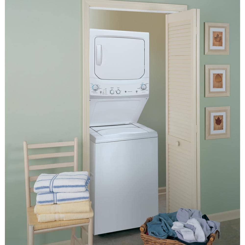 GE GUD27ESSMWW Unitized Spacemaker 3.8 Washer with Stainless Steel Basket and 5.9 Cu. Ft. Capacity Electric Dryer, White