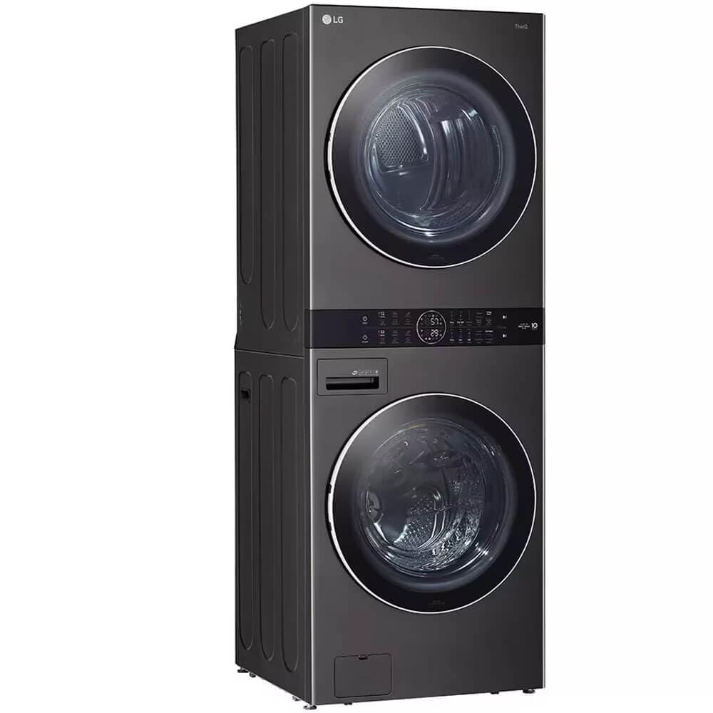 LG WKGX201HBA 27 Inch Smart Gas Single Unit WashTower with 4.5 cu. ft. Washer Capacity, 7.4 cu. ft. Dryer Capacity, TurboWash™360° Technology, LG ThinQ® Technology, AI Fabric Sensor, Black Steel