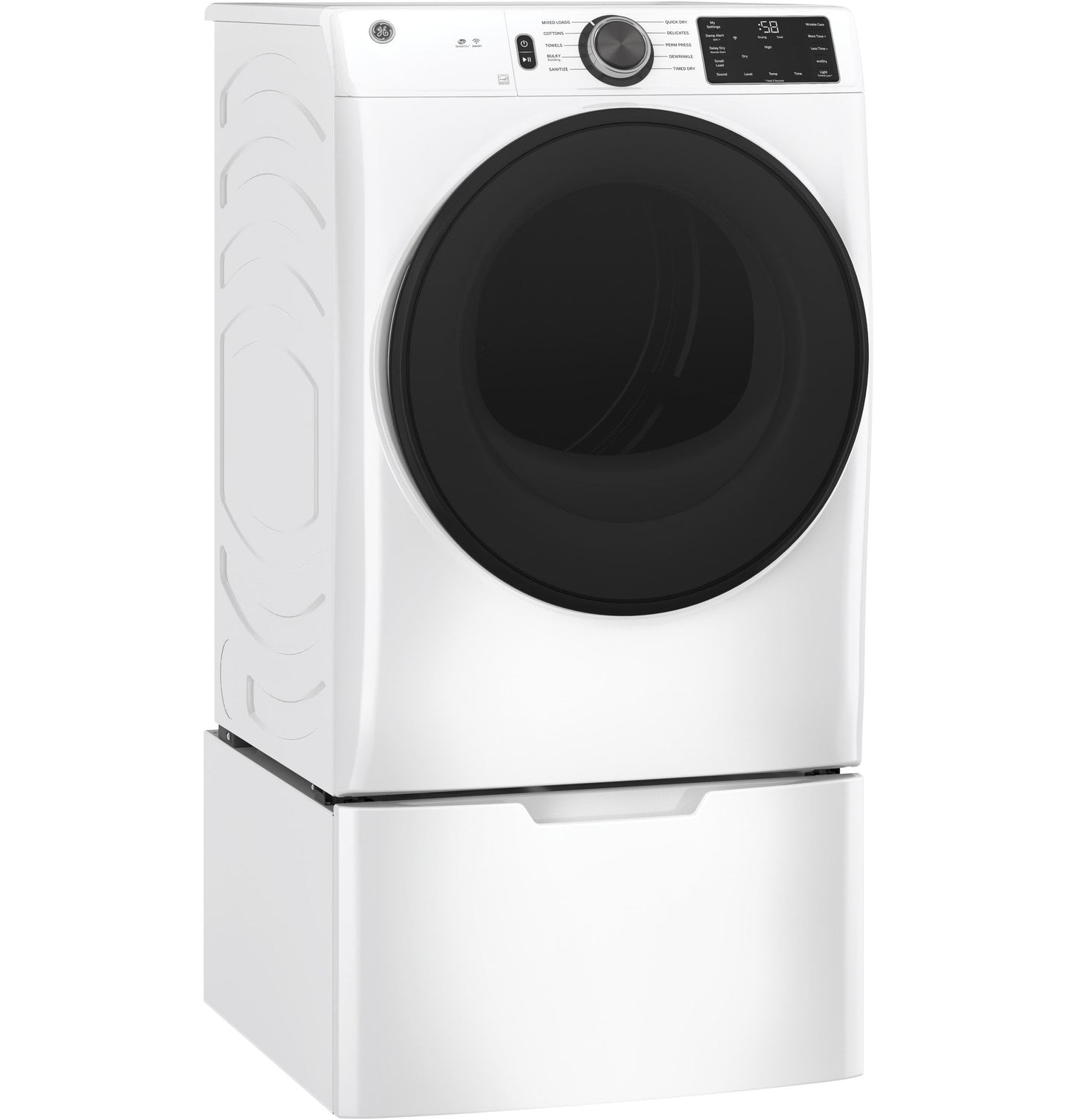GE GFD55ESSNWW 28" Front Load Electric Dryer with 7.8 cu. ft. Capacity Built-in WiFi HE Sensor Dry and Sanitize Cycle in White