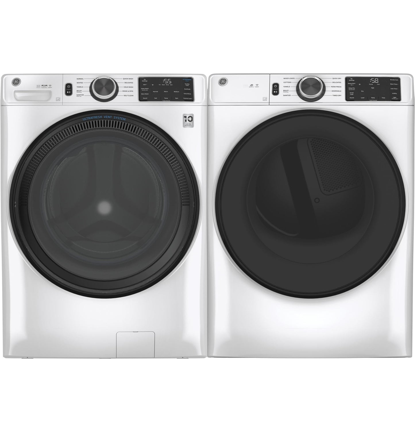 GE GFD55ESSNWW 28" Front Load Electric Dryer with 7.8 cu. ft. Capacity Built-in WiFi HE Sensor Dry and Sanitize Cycle in White