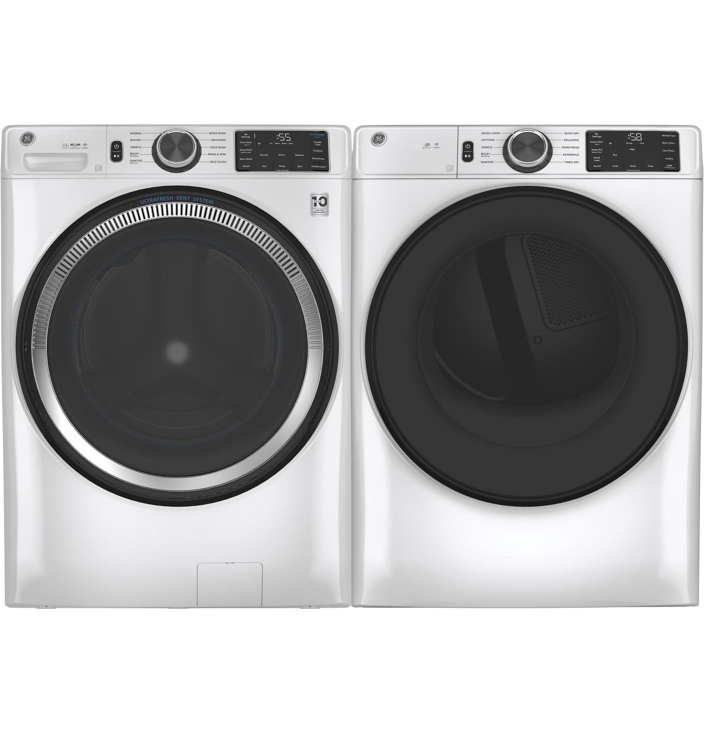 GE GFD55ESSNWW 28" Front Load Electric Dryer with 7.8 cu. ft. Capacity Built-in WiFi HE Sensor Dry and Sanitize Cycle in White