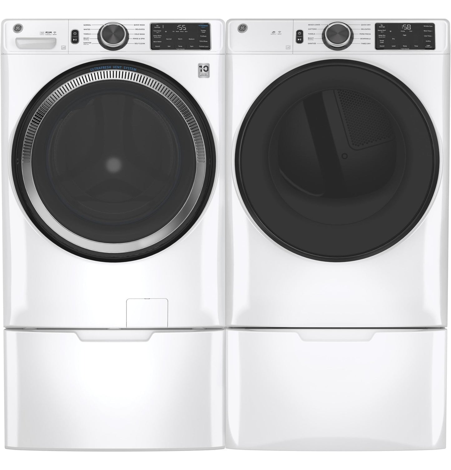 GE GFD55ESSNWW 28" Front Load Electric Dryer with 7.8 cu. ft. Capacity Built-in WiFi HE Sensor Dry and Sanitize Cycle in White