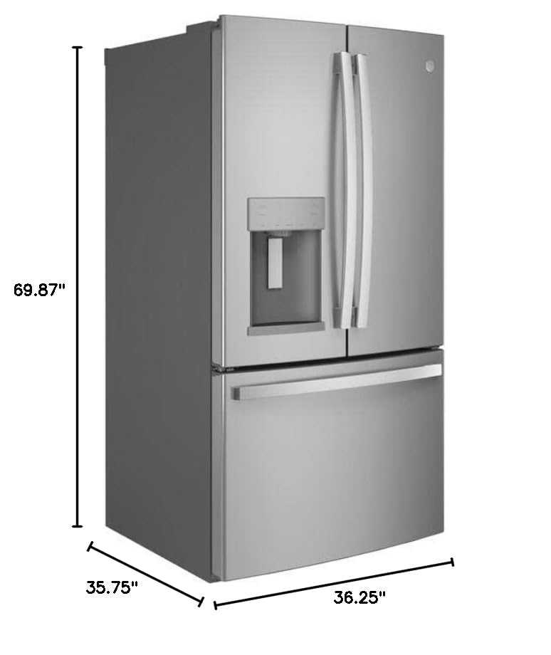 GE GFE28GYNFS 36 Energy Star French Door Refrigerator with 27.8 cu. ft. Total Capacity Advanced Water Filtration System Turbo Cool Freeze Settings + LED Lighting in Fingerprint Resist Stainless Steel