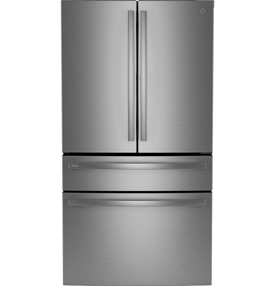 GE Profile PGD29BYTFS 36 Inch Freestanding 4-Door French Door Smart Refrigerator, stainless steel